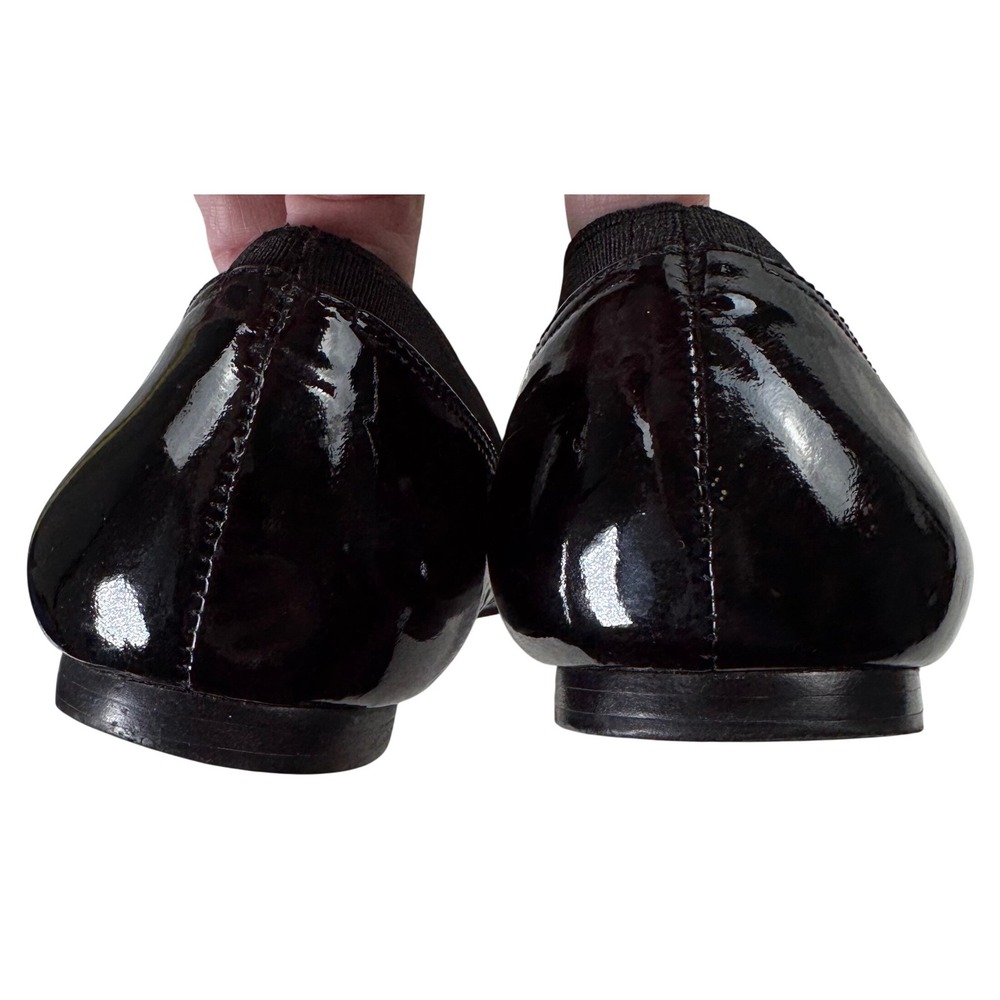 Kate Spade Ballet Flats Womens 8.5M Black Patent Leather Bow Gold Logo Designer - Picture 10 of 15